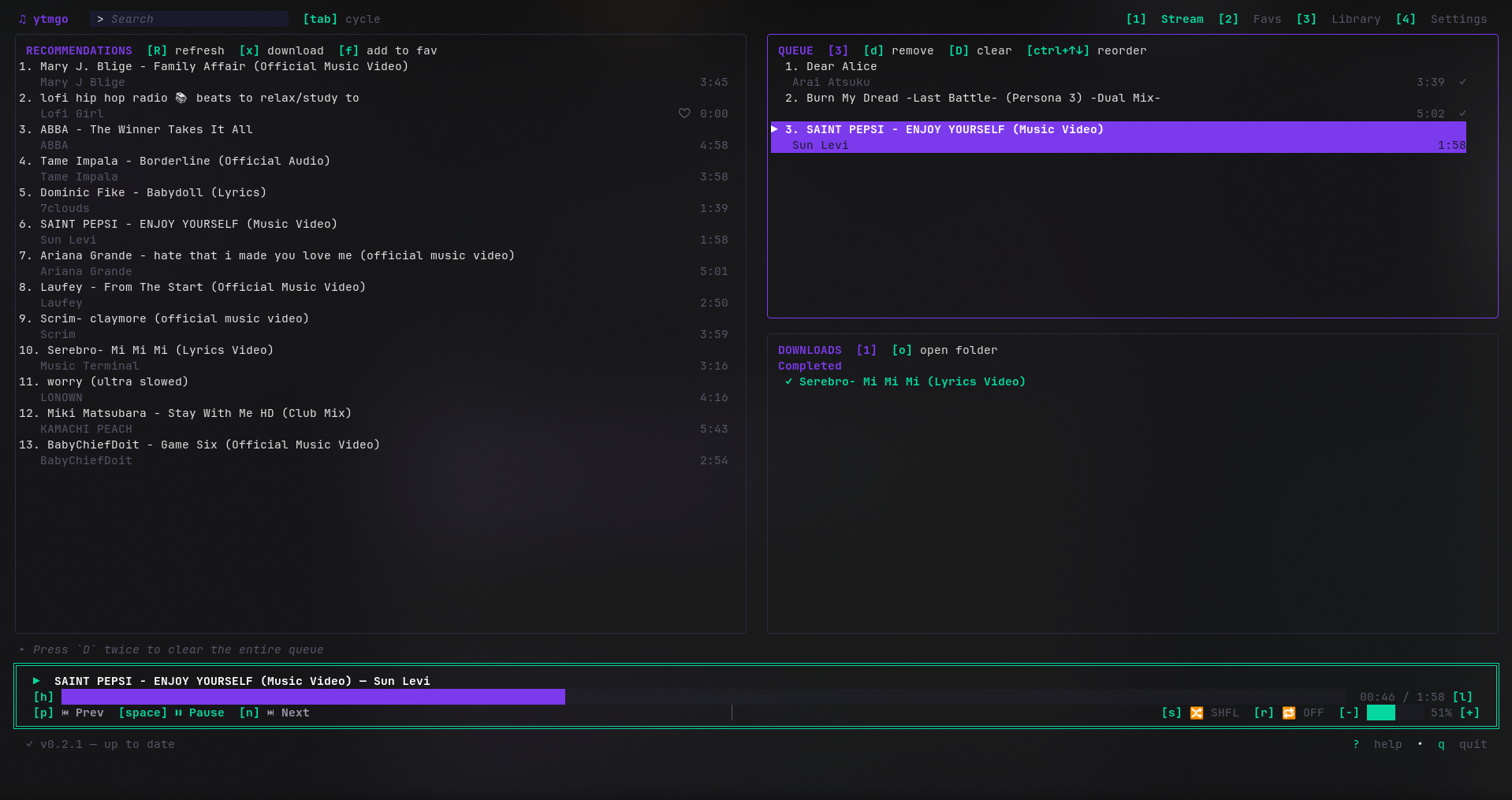 ytmgo TUI screenshot